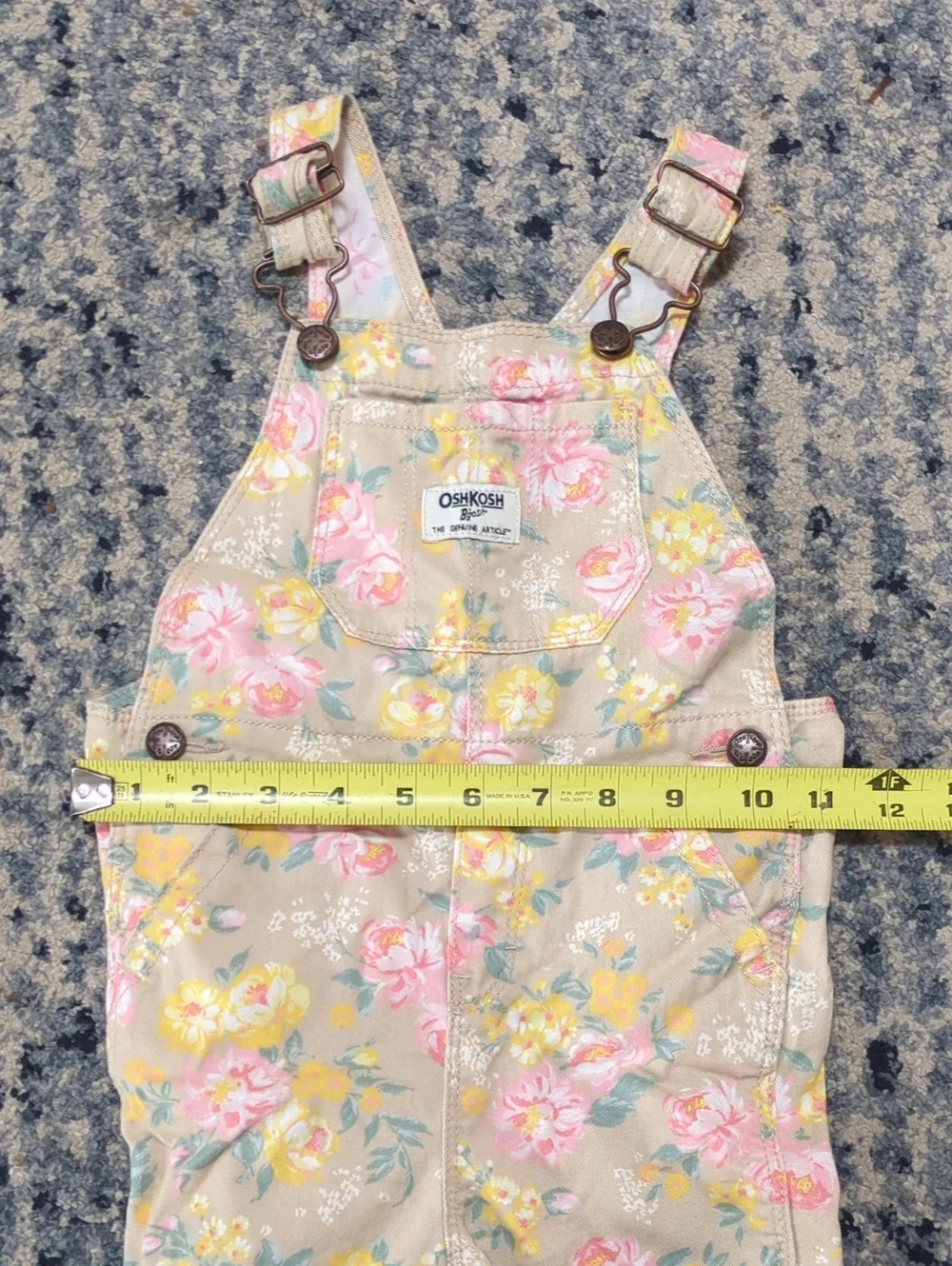 OshKosh B'gosh Tan Floral Girls' Overalls with Pink & Yellow Blossoms